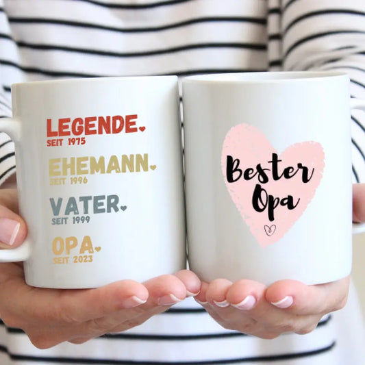 Opa, Legende seit - Personalisierte Tasse für Väter, Großväter (Vater seit, Opa seit, Jahreszahlen)