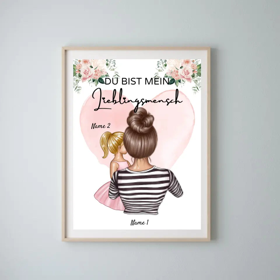 Mama, mein Lieblingsmensch - Personalisiertes Poster (Mutter mit 1-4 Kindern)