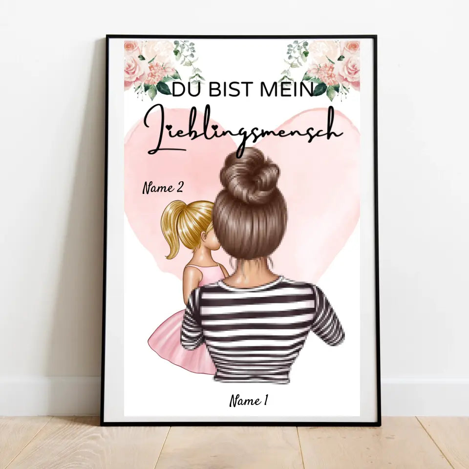 Mama, mein Lieblingsmensch - Personalisiertes Poster (Mutter mit 1-4 Kindern)