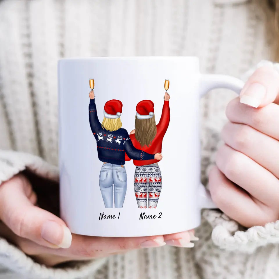 Weihnachten Beste Kolleginnen - Personalisierte Tasse Kolleginnen, Weihnachtsgeschenk Büro (2-4 Personen)