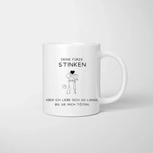 Load image into Gallery viewer, Deine Fürze stinken, ich liebe dich - Personalisierte Pärchen-Tasse (Mann &amp; Frau), Geschenk Partner
