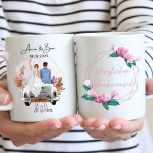 "Just Married" Personalisierte Tasse zur Hochzeit - Für Ehepaare, Braut & Bräutigam, Geldgeschenk, Hochzeitsgeschenk - Herzlichen Glückwunsch
