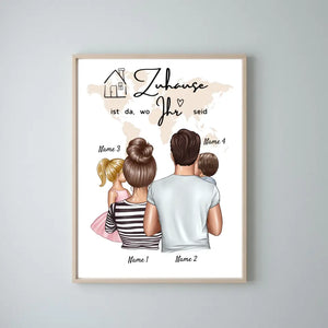 Zuhause ist da, wo ihr seid - Personalisiertes Familien Poster (1-4 Kinder)
