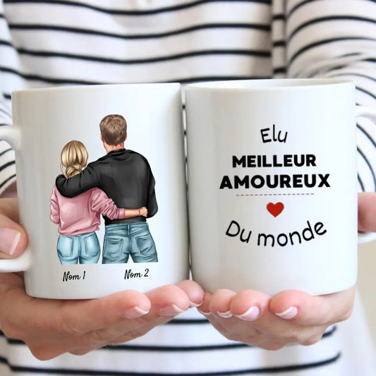 Élu meilleur amoureux du monde -  Mug personnalisé pour couple (homme & femme)