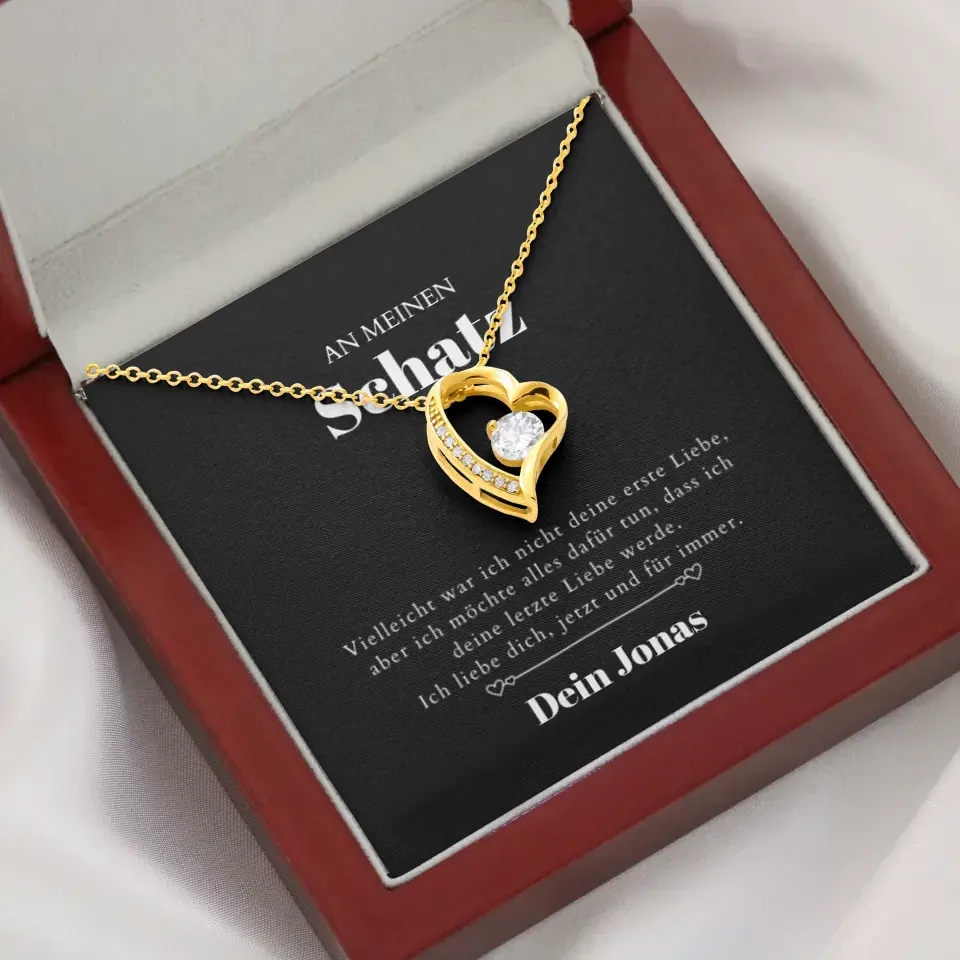 Letzte Liebe - Halskette mit Gold-Herzanhänger & personalisierter Geschenk-Karte (Valentinstagsgeschenk)