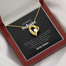 Load image into Gallery viewer, Letzte Liebe - Halskette mit Gold-Herzanhänger &amp; personalisierter Geschenk-Karte (Valentinstagsgeschenk)
