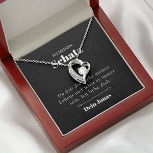 Liebe meines Lebens - Halskette mit Gold-Herzanhänger & personalisierter Karte (Valentinstagsgeschenk)