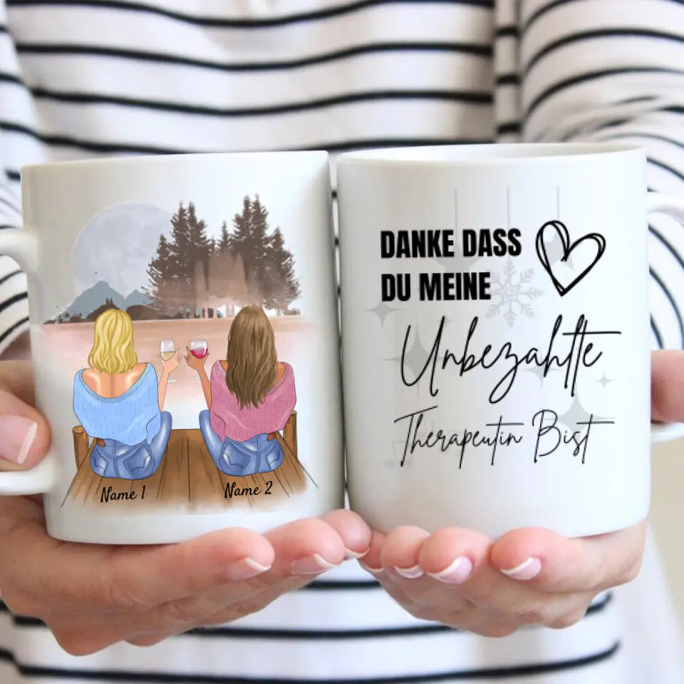 Danke, Unbezahlte Therapeutin - Personalisierte Tasse Freundinnen & Kolleginnen (2-4 Personen)