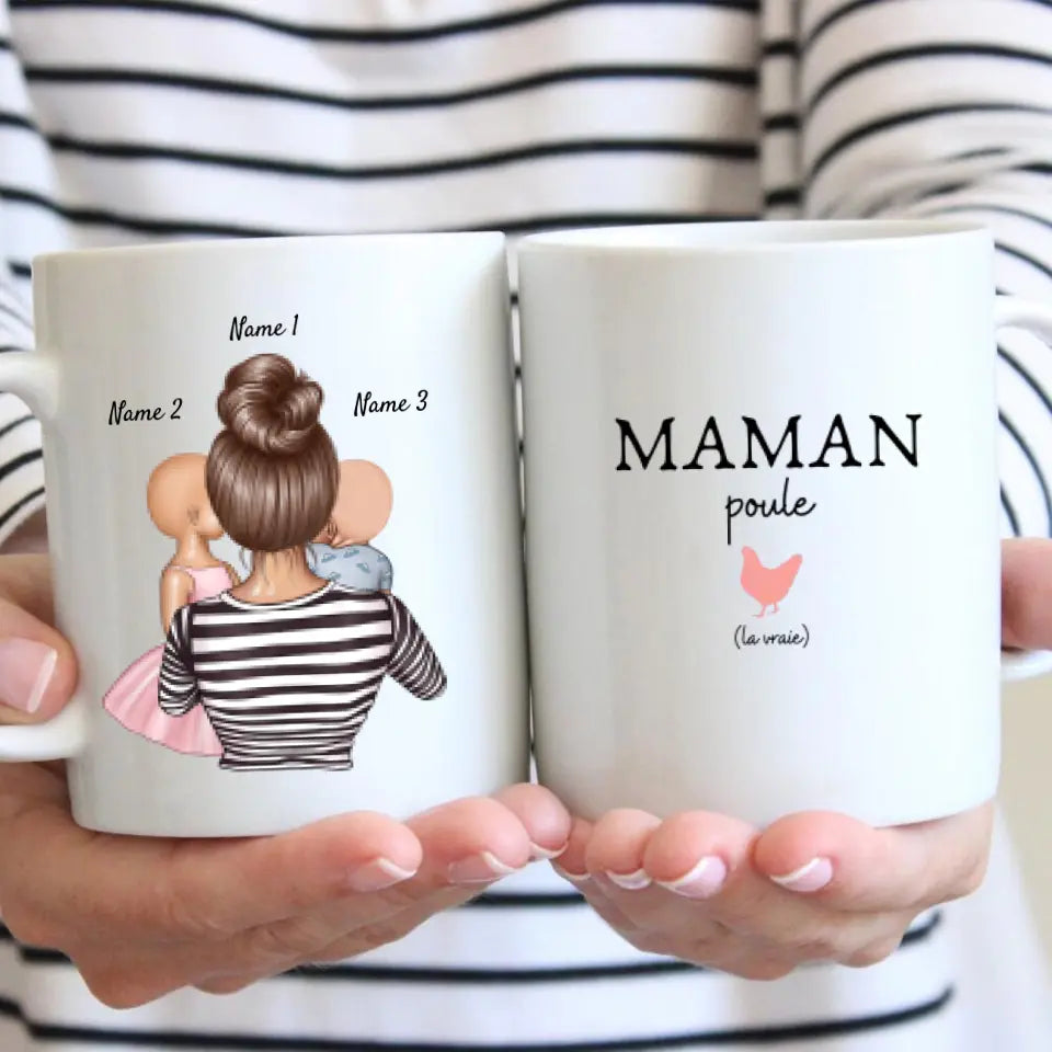 Maman poule (le vraie) - Mug personnalisé (1-4 enfants, adolescents)