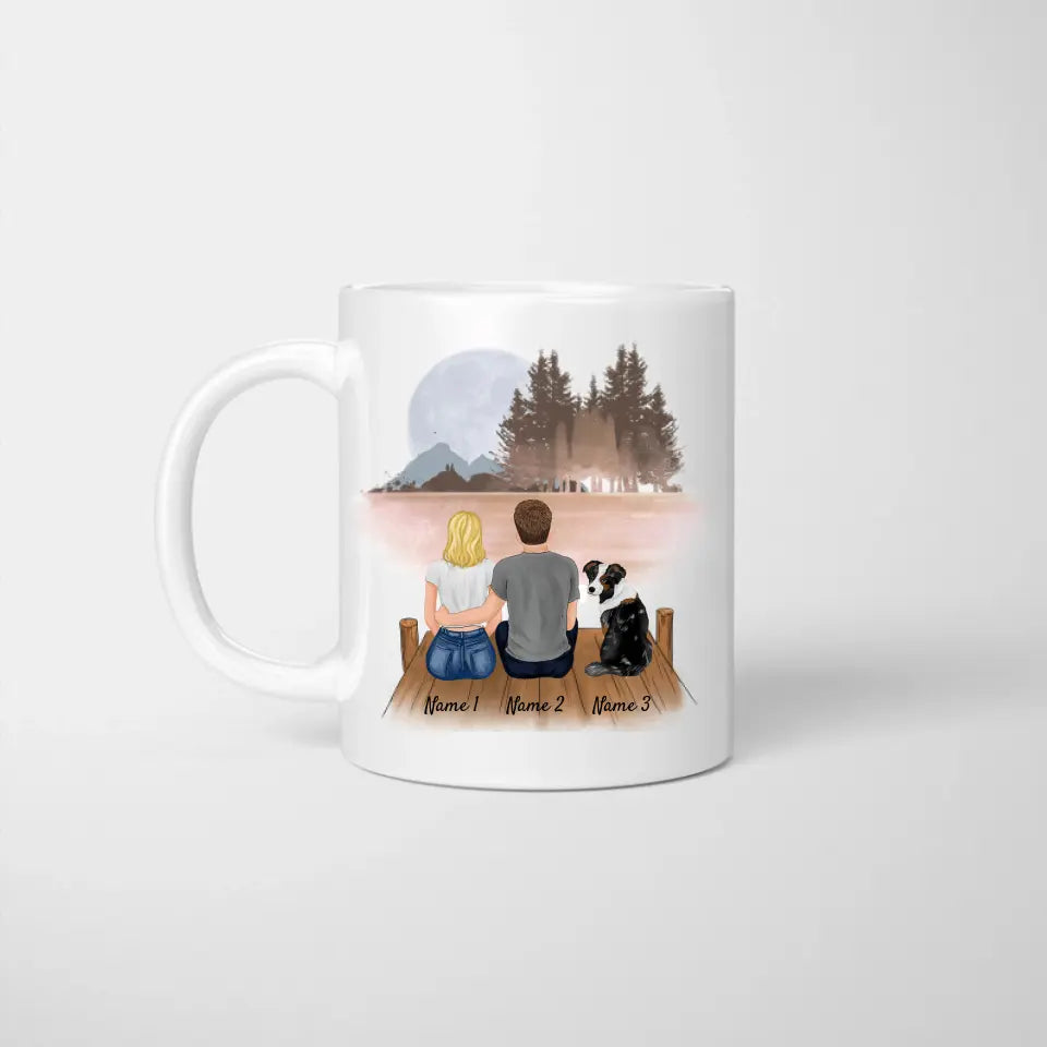 Couple with Pet - Personalised Mug (Dog, Cat)