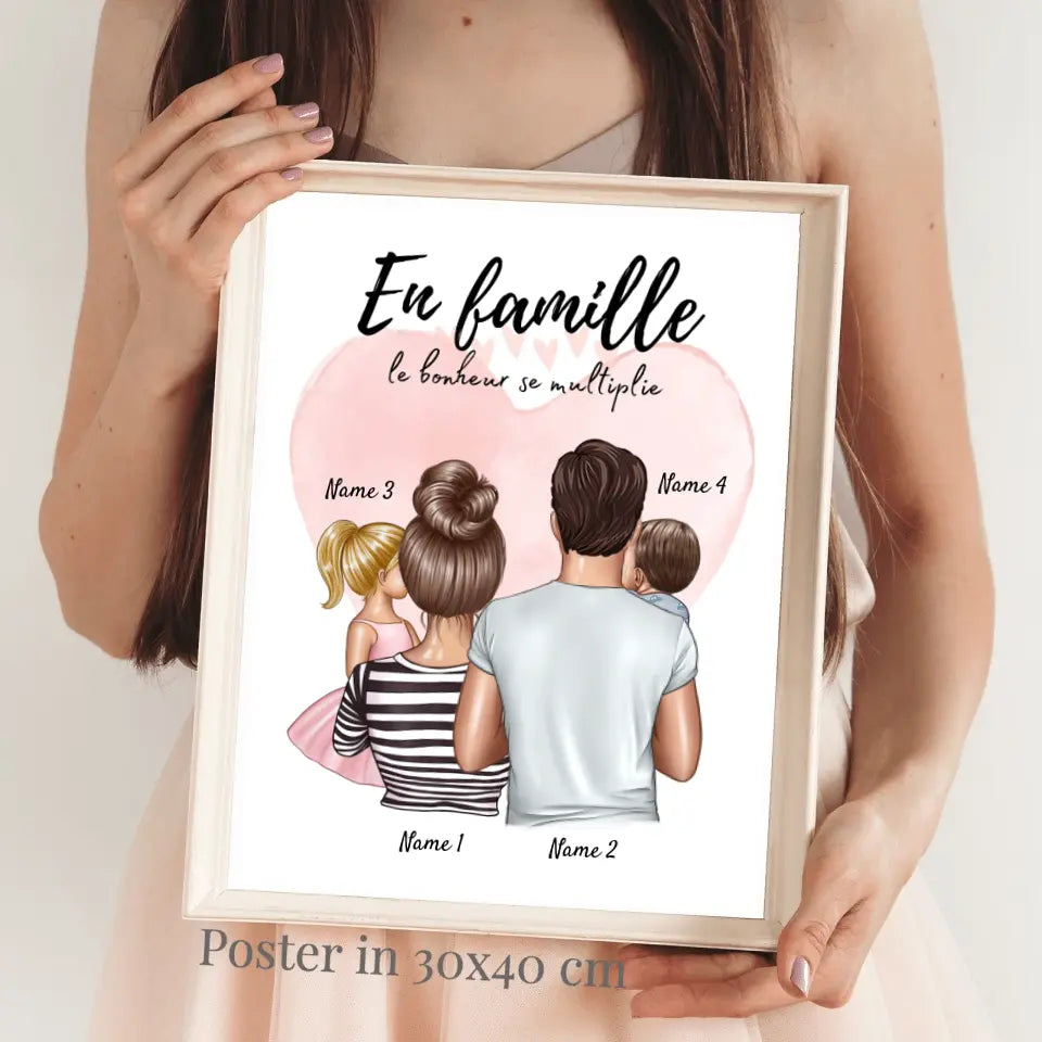 Happy Family, Famille heureuse - Poster Personnalisé (Parents avec 1-3 enfants)