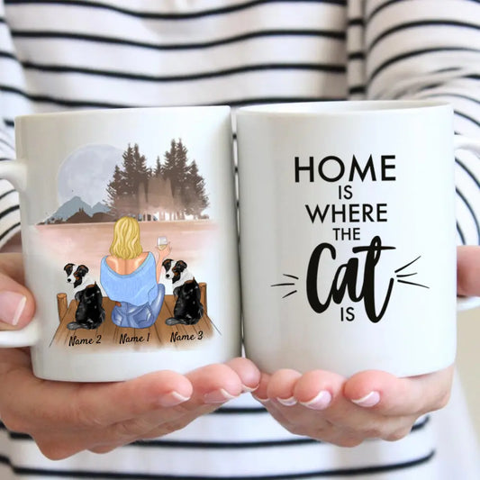 Woman with Dog, Cat & Drink - Personalized Mug