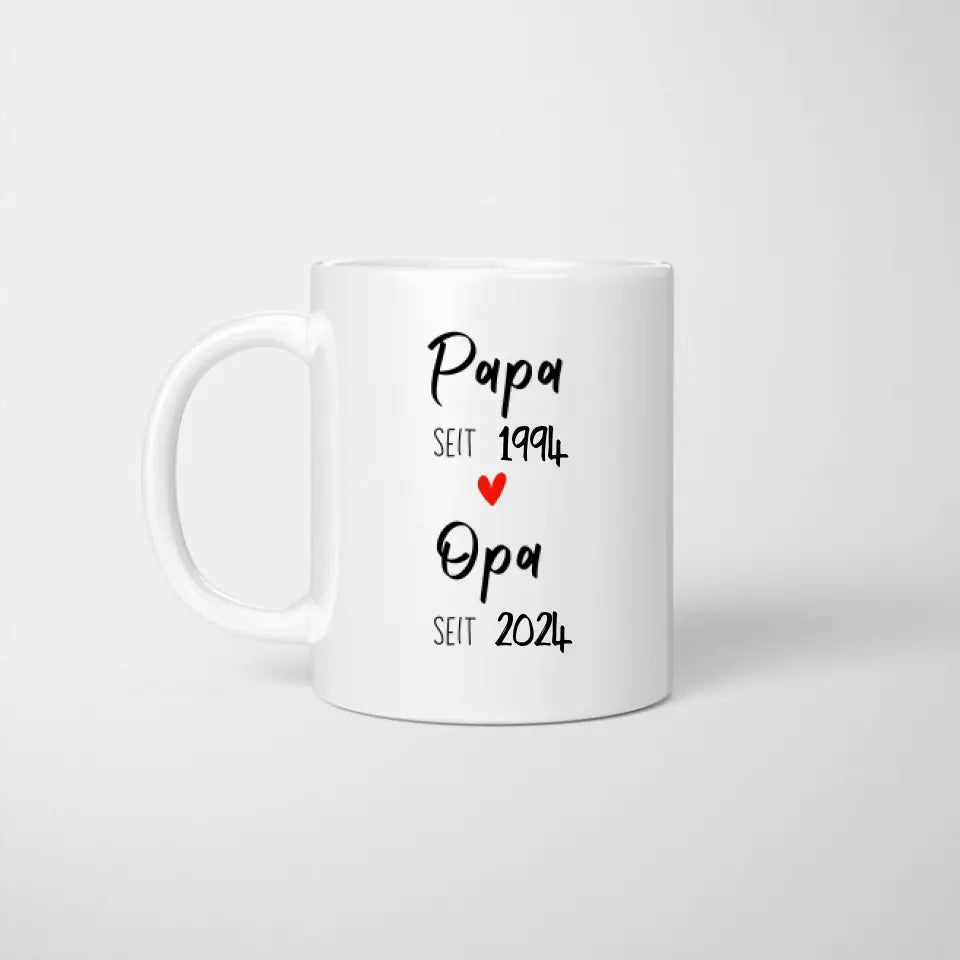 Vom Papa zum Opa - Personalisierte Tasse zur Verkündung (Papa seit, Opa seit, Jahreszahlen)