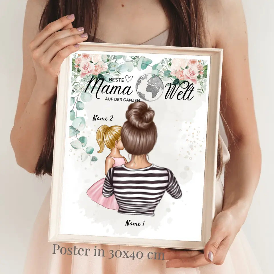 Beste Mama auf der Welt - Personalisiertes Poster (Mutter mit Kindern)