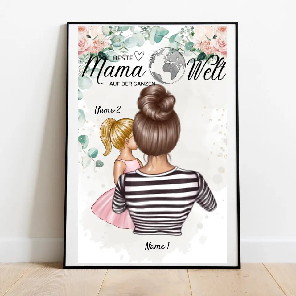 Beste Mama auf der Welt - Personalisiertes Poster (Mutter mit Kindern)