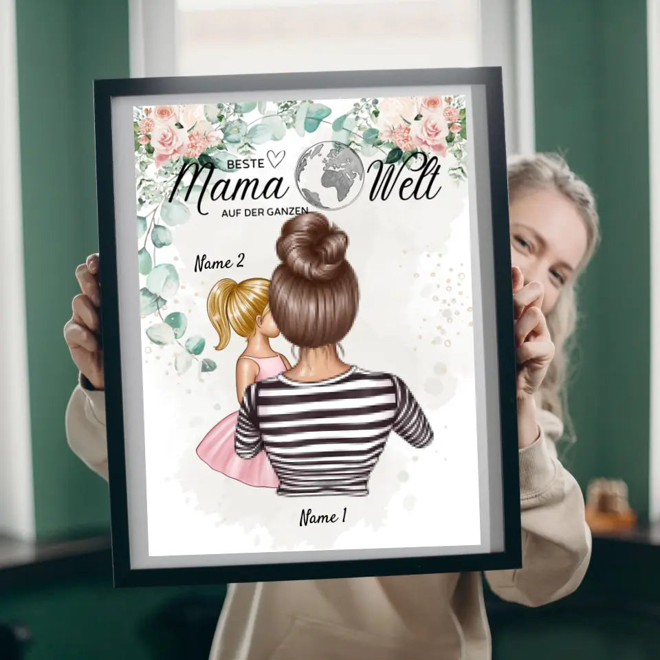 Beste Mama auf der Welt - Personalisiertes Poster (Mutter mit Kindern)