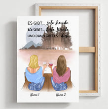 Load image into Gallery viewer, Beste Freundinnen/ Schwestern mit Getränk - Personalisierte Leinwand (2-4 Frauen)
