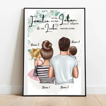 Load image into Gallery viewer, Wo die Liebe niemals endet - Personalisierte Familien Leinwand (Eltern mit Kinder)
