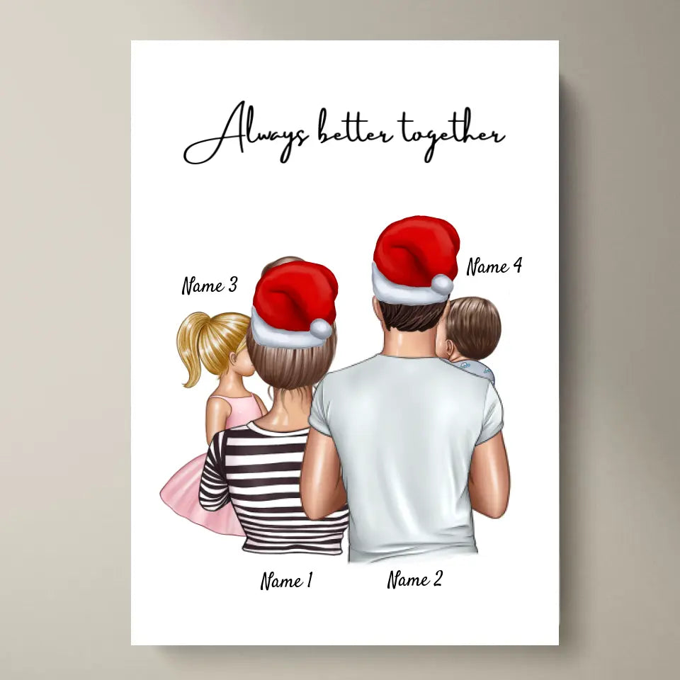 Family with Children on Christmas - Personalized Poster