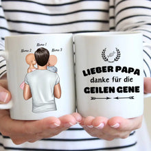 Load image into Gallery viewer, Lieber Papa, danke für die geilen Gene - Personalisierte Tasse für Väter (Vatertag 1-4 Kinder)
