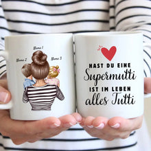 Load image into Gallery viewer, Supermutti, alles Tutti - Personalisierte Tasse (1-4 Kinder, Muttertag)
