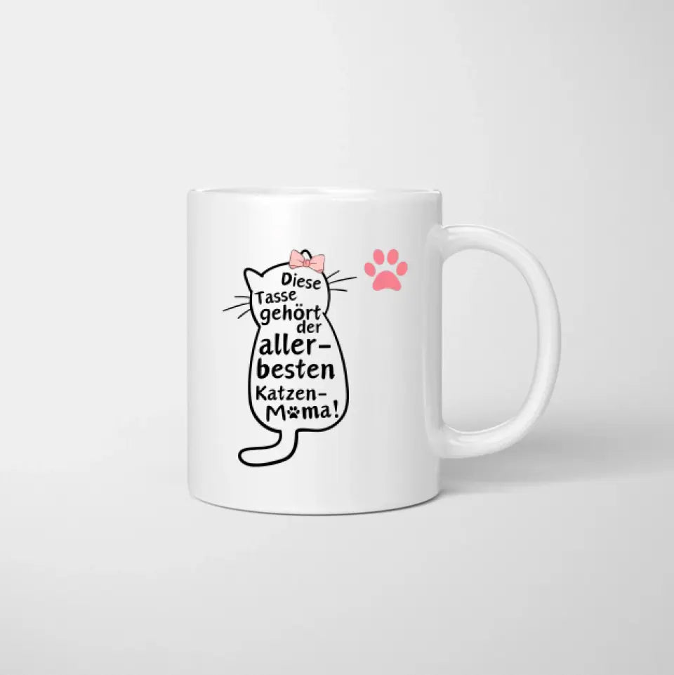 Für die beste Katzenmama - Personalisierte Tasse (Frau mit Katze oder Hund, Muttertag)