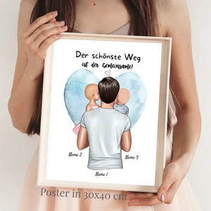 Der schönste Weg ist der gemeinsame! - Personalisiertes Vatertag Poster (Papa mit 1-4 Kindern)