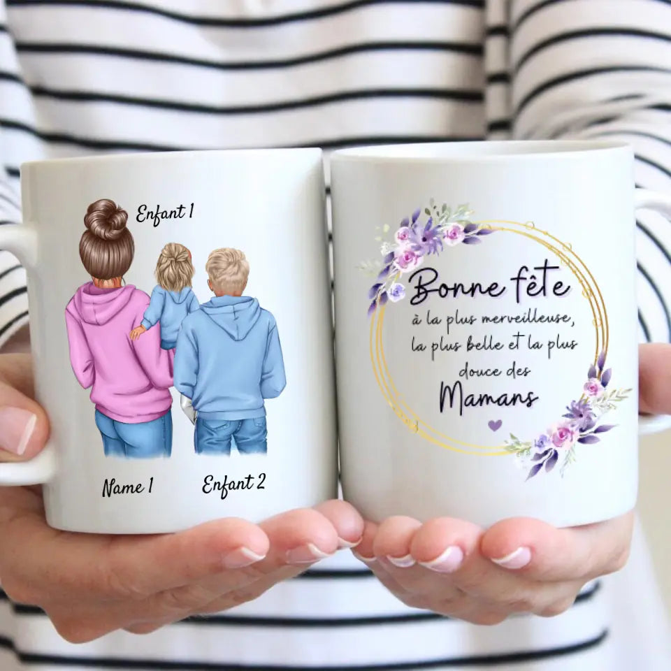 Bonne fête à la meilleure Mamounette - Mug personnalisé (1-3 enfants, adolescents)