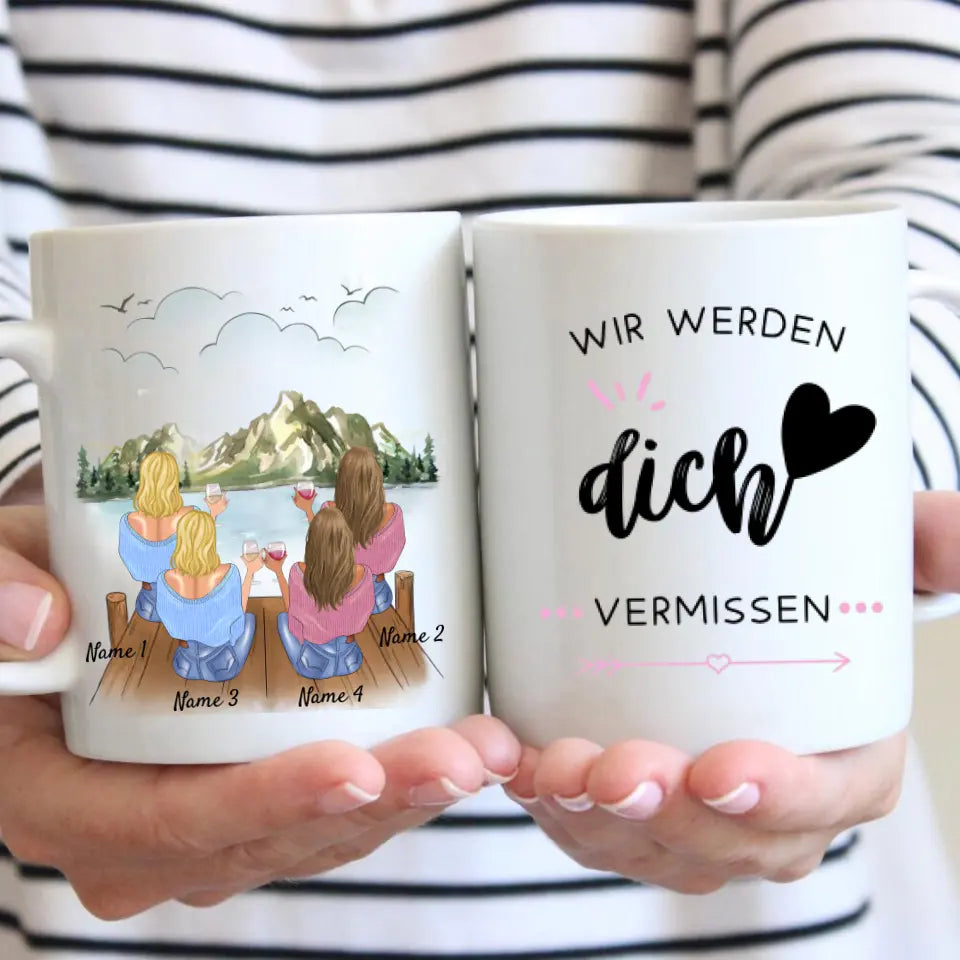 Wir werden dich vermissen - Personalisierte Tasse für Arbeitskolleginnen zum Jobwechsel - Geschenk Abschied (2-4 Personen)