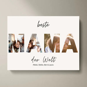 Beste Mama auf der Welt - Personalisierte Foto Leinwand (2 Bilder)