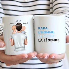 Load image into Gallery viewer, Papa, L&#39;homme, Le mythe, La légende - Mug personnalisé (Fête des pères, 1-4 enfants)
