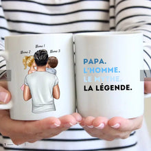 Load image into Gallery viewer, Papa, L&#39;homme, Le mythe, La légende - Mug personnalisé (Fête des pères, 1-4 enfants)
