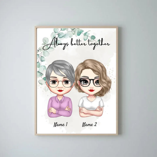 Mum & Daughters Chibi - Personalised Poster (2-3 women)