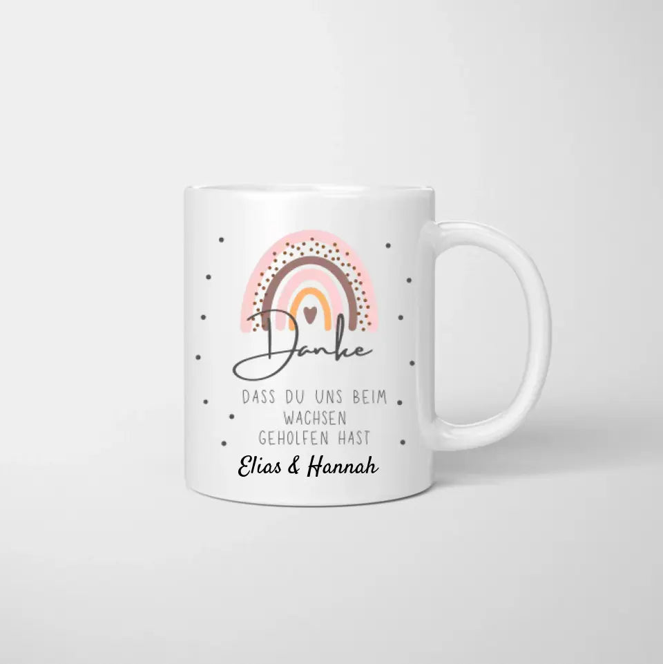 Danke, dass du uns beim wachsen geholfen hast - Personalisierte Tasse, Abschiedsgeschenk, Erzieher, Kindergarten, Schule, Lehrer, Tagesmutter