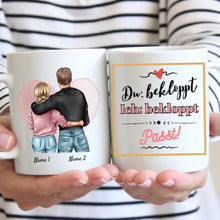 Load image into Gallery viewer, Du + Ich = bekloppt - Personalisierte Pärchen-Tasse (Mann &amp; Frau)
