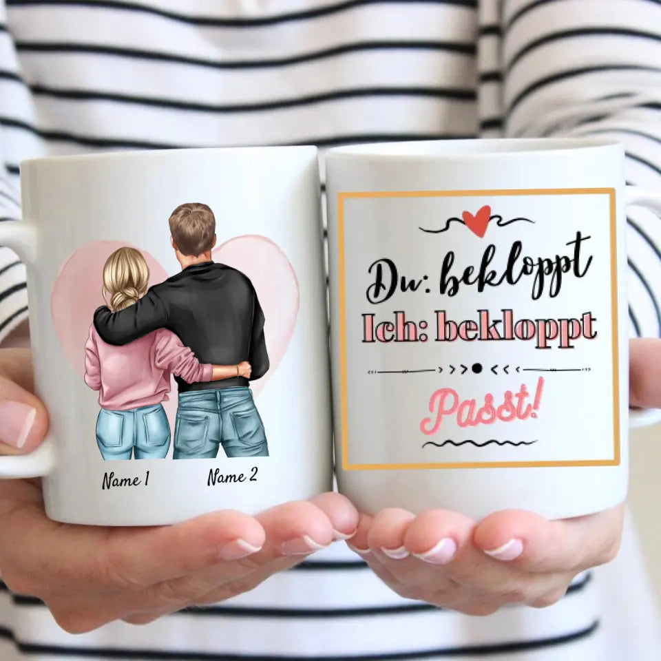 Du + Ich = bekloppt - Personalisierte Pärchen-Tasse (Mann & Frau)