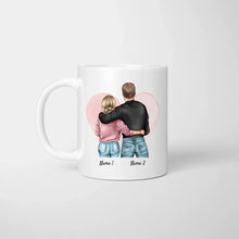 Load image into Gallery viewer, Du + Ich = bekloppt - Personalisierte Pärchen-Tasse (Mann &amp; Frau)
