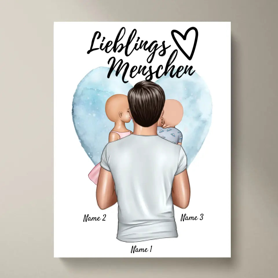 Papa, mein Lieblingsmensch - Personalisiertes Poster (Vater mit 1-4 Kindern)