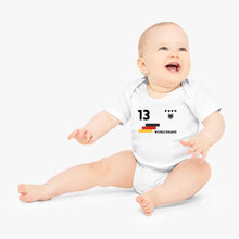 Load image into Gallery viewer, 2024 Fussball EM - Personalisierter Baby-Onesie/ Strampler, Trikot mit anpassbarem Namen und Trikotnummer, 100% Bio-Baumwolle Baby Body
