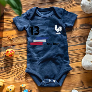 2024 Maillot de foot Euro France - Body bébé personnalisé avec prénom et numéro de maillot personnalisables, 100% coton bio
