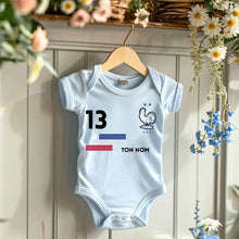 Load image into Gallery viewer, 2024 Maillot de foot Euro France - Body bébé personnalisé avec prénom et numéro de maillot personnalisables, 100% coton bio
