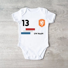 Load image into Gallery viewer, 2024 Voetbal EM Nederland - Gepersonaliseerde baby romper, shirt met aanpasbare naam en rugnummer, 100% biologisch katoenen baby romper
