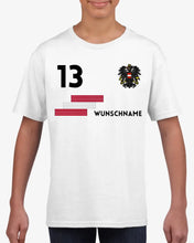 Load image into Gallery viewer, Fußball EM 2024 Österreich Trikot Kinder individuell - Personalisiertes T-Shirt für Kinder (100% Baumwolle)
