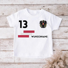 Load image into Gallery viewer, Fußball EM 2024 Österreich Trikot Kinder individuell - Personalisiertes T-Shirt für Kinder (100% Baumwolle)
