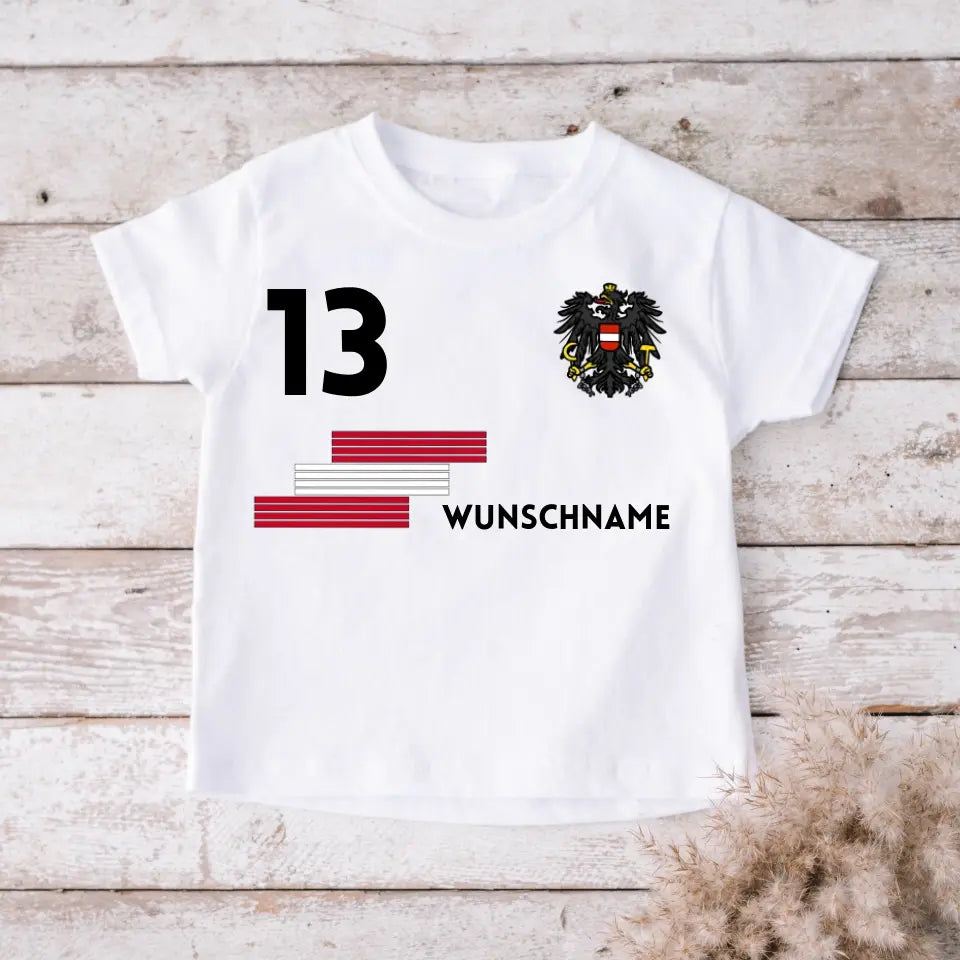 Fußball EM 2024 Österreich Trikot Kinder individuell - Personalisiertes T-Shirt für Kinder (100% Baumwolle)