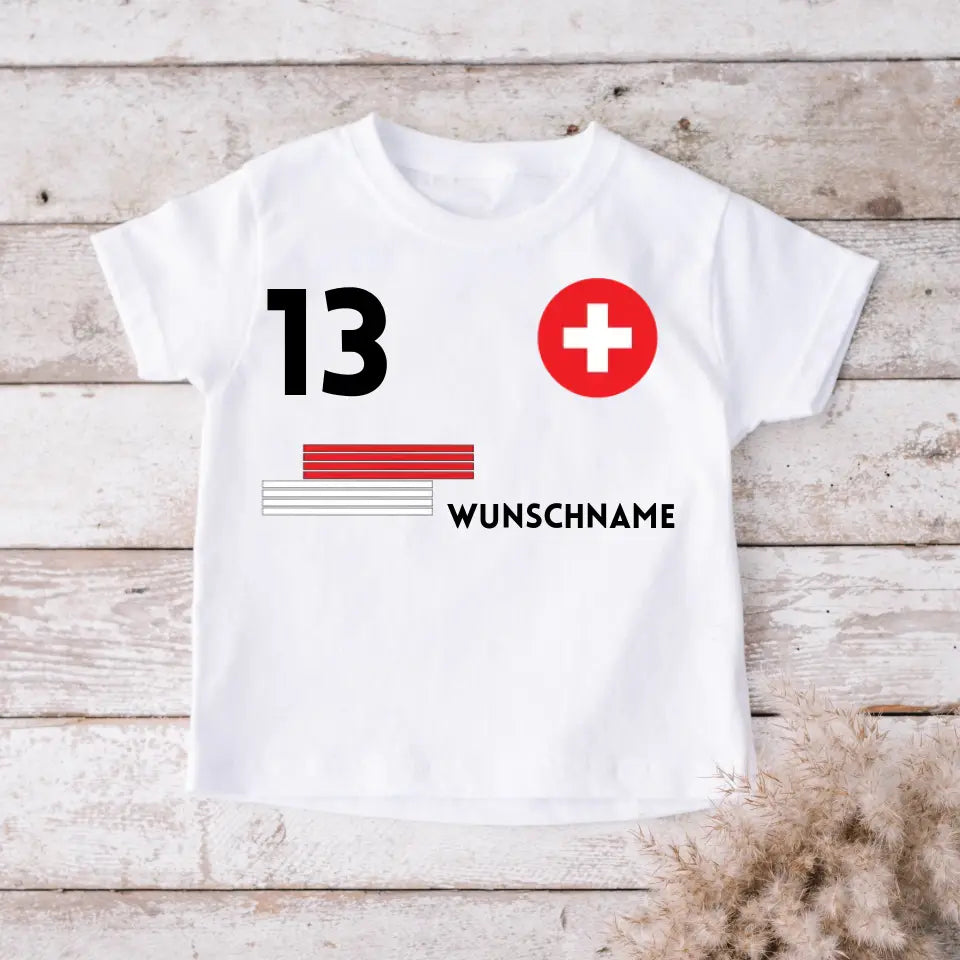 Fußball EM 2024 Schweiz Trikot Kinder individuell - Personalisiertes T-Shirt für Kinder (100% Baumwolle)