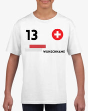 Load image into Gallery viewer, Fußball EM 2024 Schweiz Trikot Kinder individuell - Personalisiertes T-Shirt für Kinder (100% Baumwolle)
