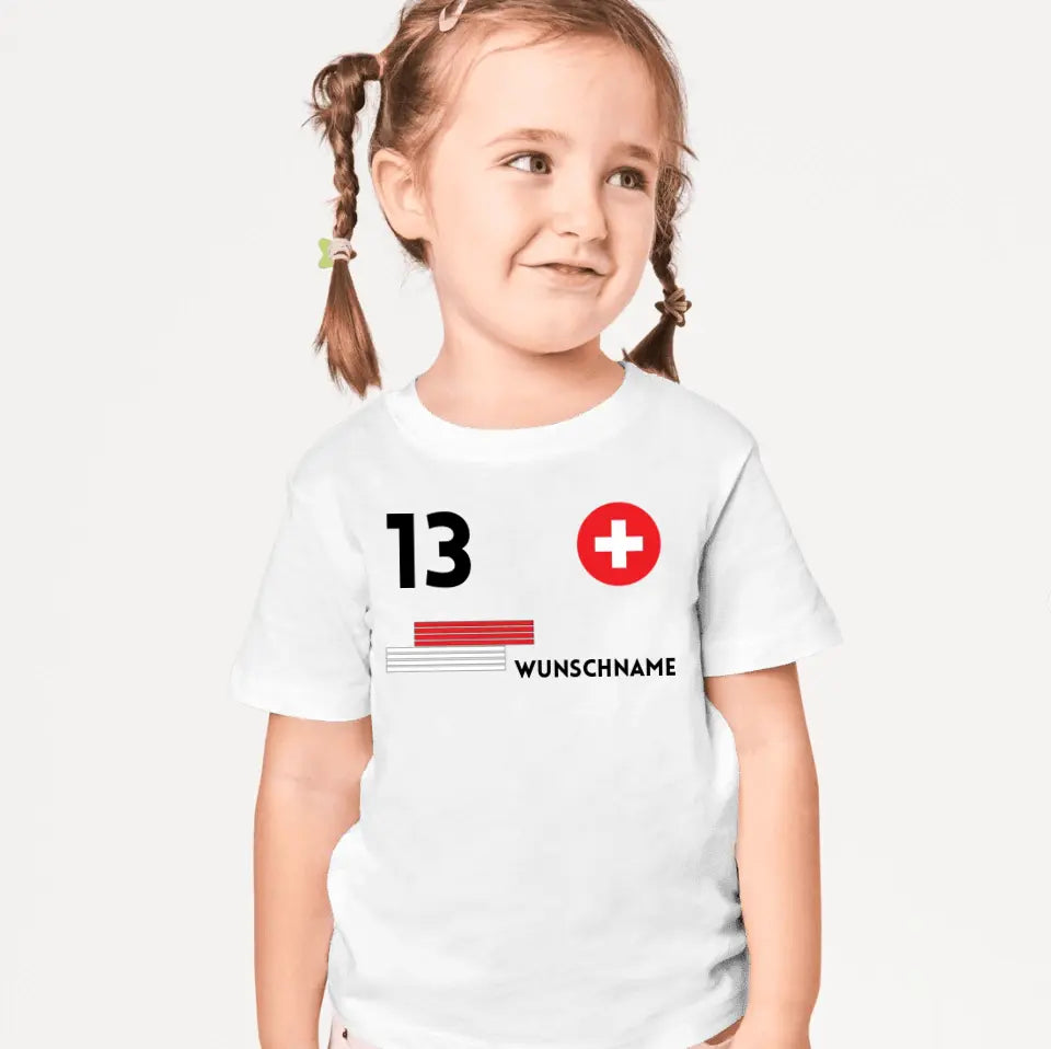 Fußball EM 2024 Schweiz Trikot Kinder individuell - Personalisiertes T-Shirt für Kinder (100% Baumwolle)