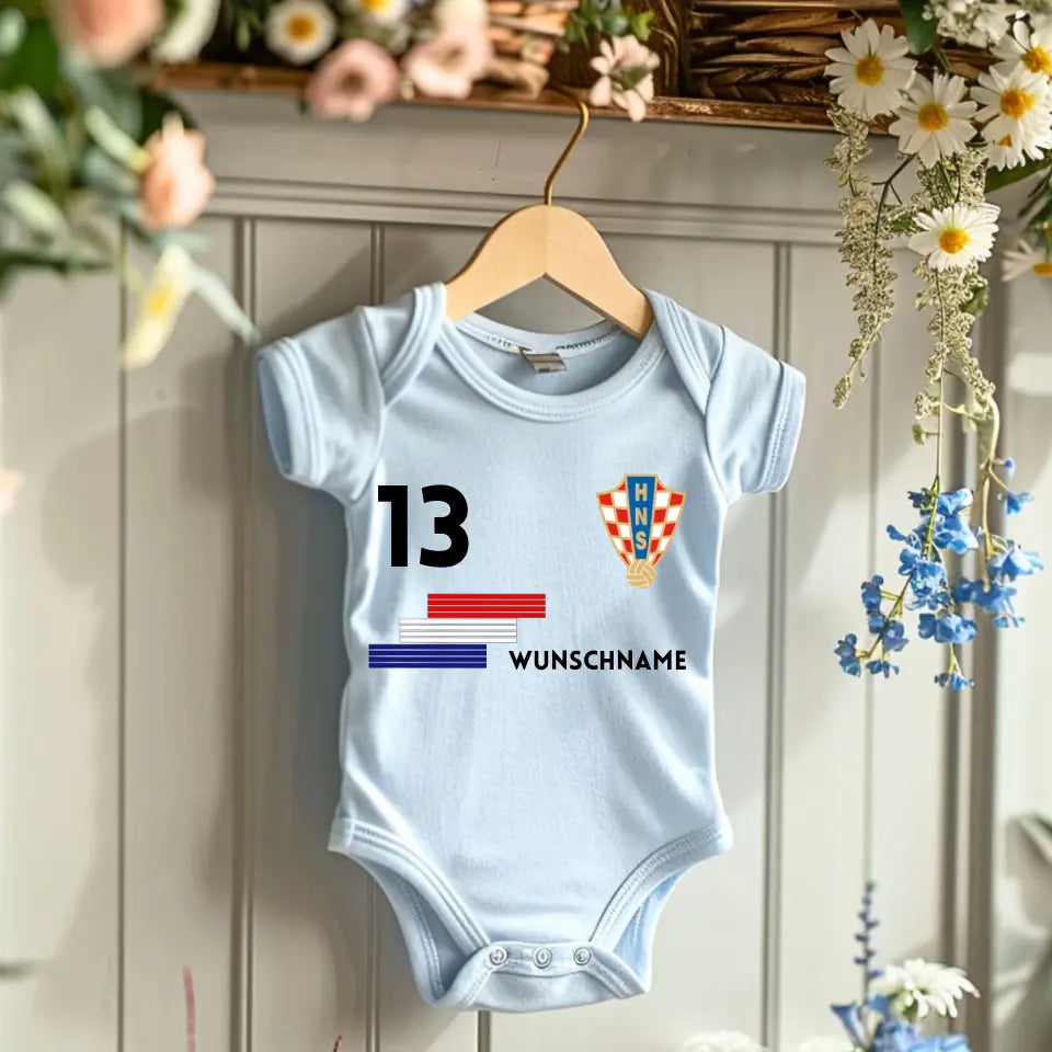 2024 Fussball EM Kroatien - Personalisierter Baby-Onesie/ Strampler, Trikot mit anpassbarem Namen und Trikotnummer, 100% Bio-Baumwolle Baby Body