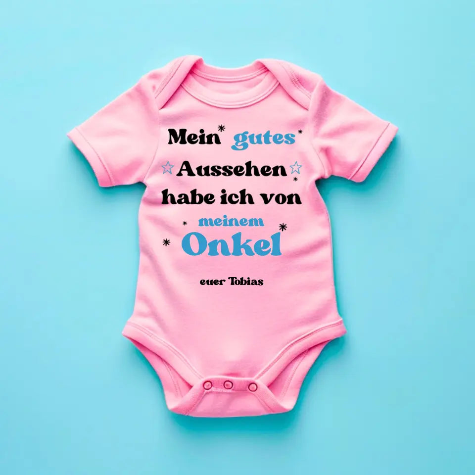 Mein gutes Aussehen von meinem ONKEL - Personalisierter Baby-Onesie/ Strampler, Geburt Onkel, Tante, Oma, Opa, 100% Bio-Baumwolle Body